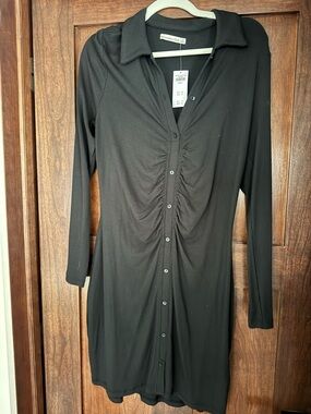 Abercrombie & Fitch Black Ribbed Polo-Style Button Shirt